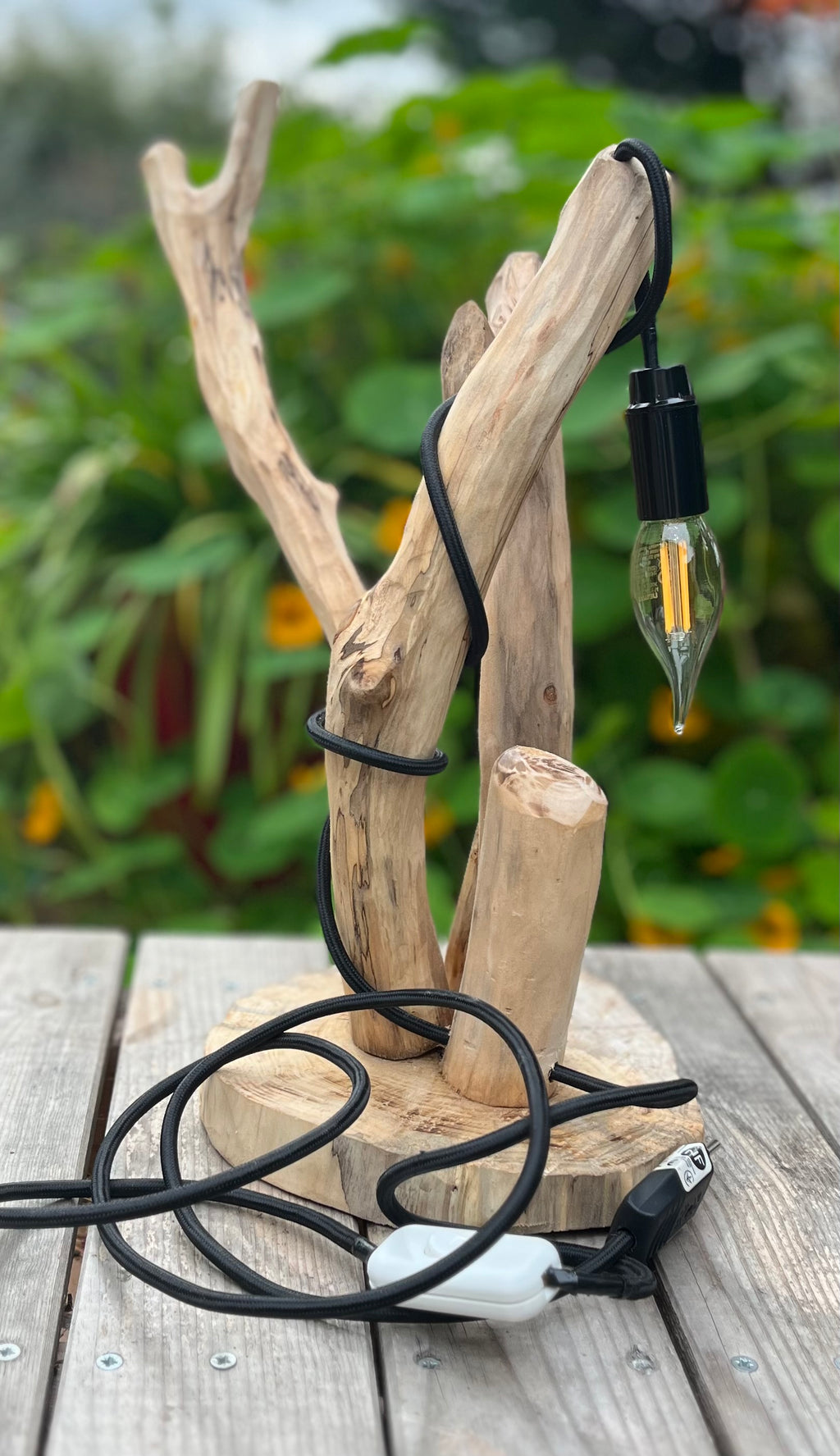 Lampe de chevet bois flotté – Veilleuse naturelle artisanale – Déco chambre bord de mer