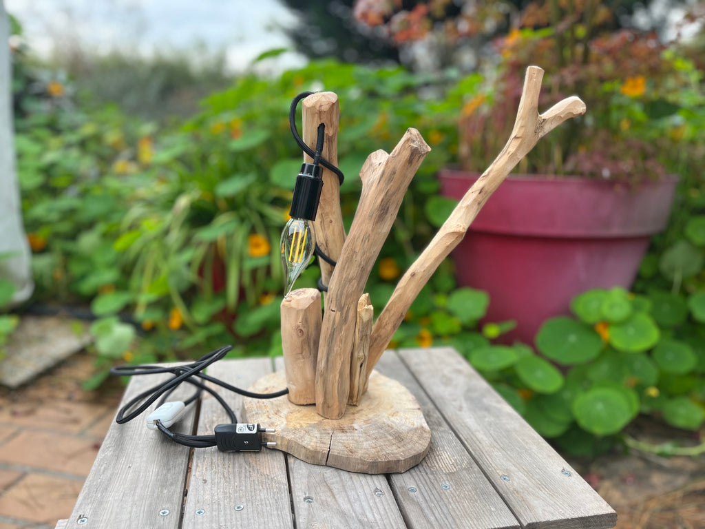 Lampe de chevet bois flotté – Veilleuse naturelle artisanale – Déco chambre bord de mer