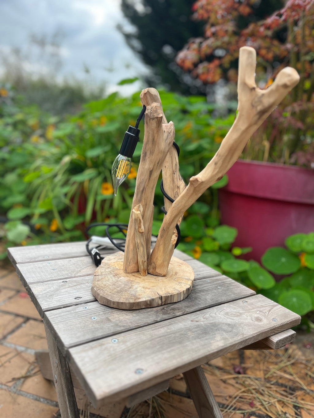 Lampe de chevet bois flotté – Veilleuse naturelle artisanale – Déco chambre bord de mer