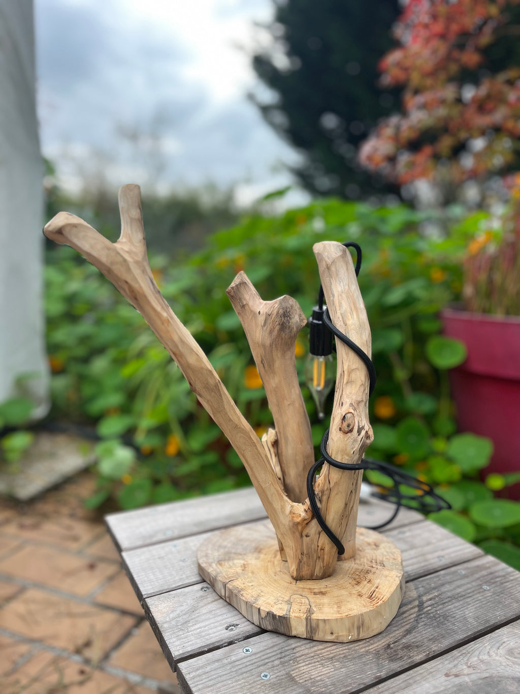 Lampe de chevet bois flotté – Veilleuse naturelle artisanale – Déco chambre bord de mer