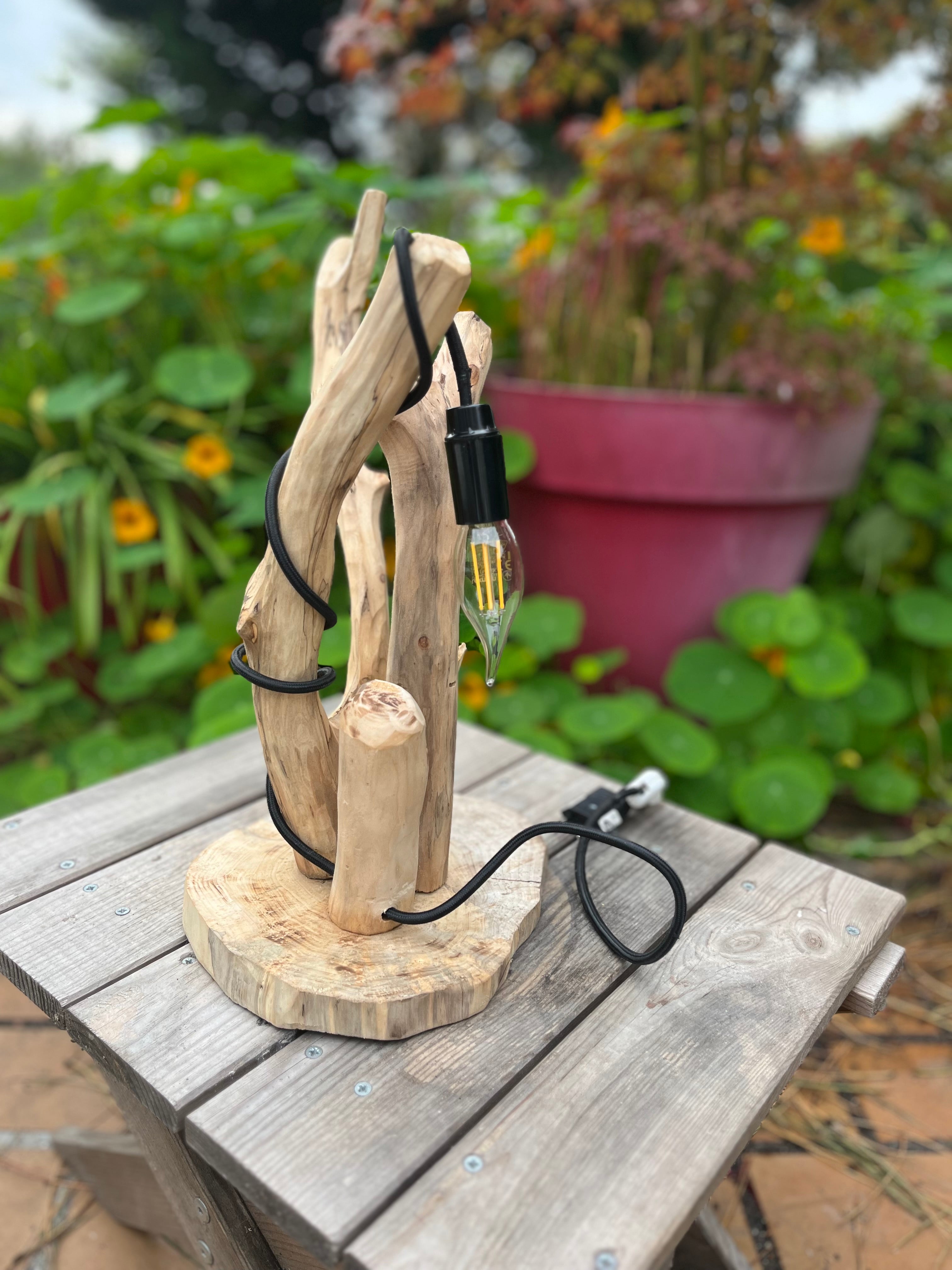Lampe de chevet bois flotté – Veilleuse naturelle artisanale – Déco chambre bord de mer