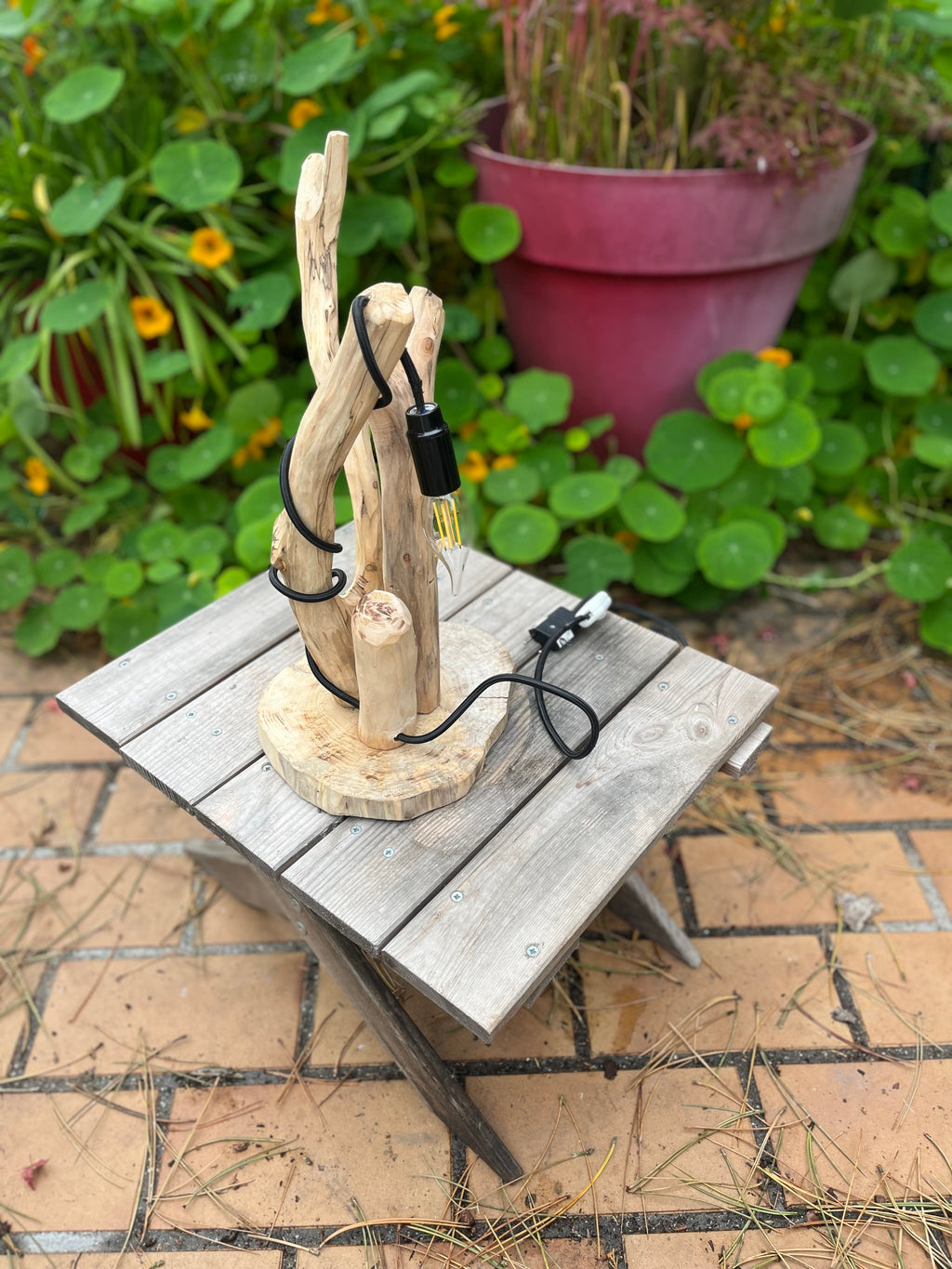 Lampe de chevet bois flotté – Veilleuse naturelle artisanale – Déco chambre bord de mer