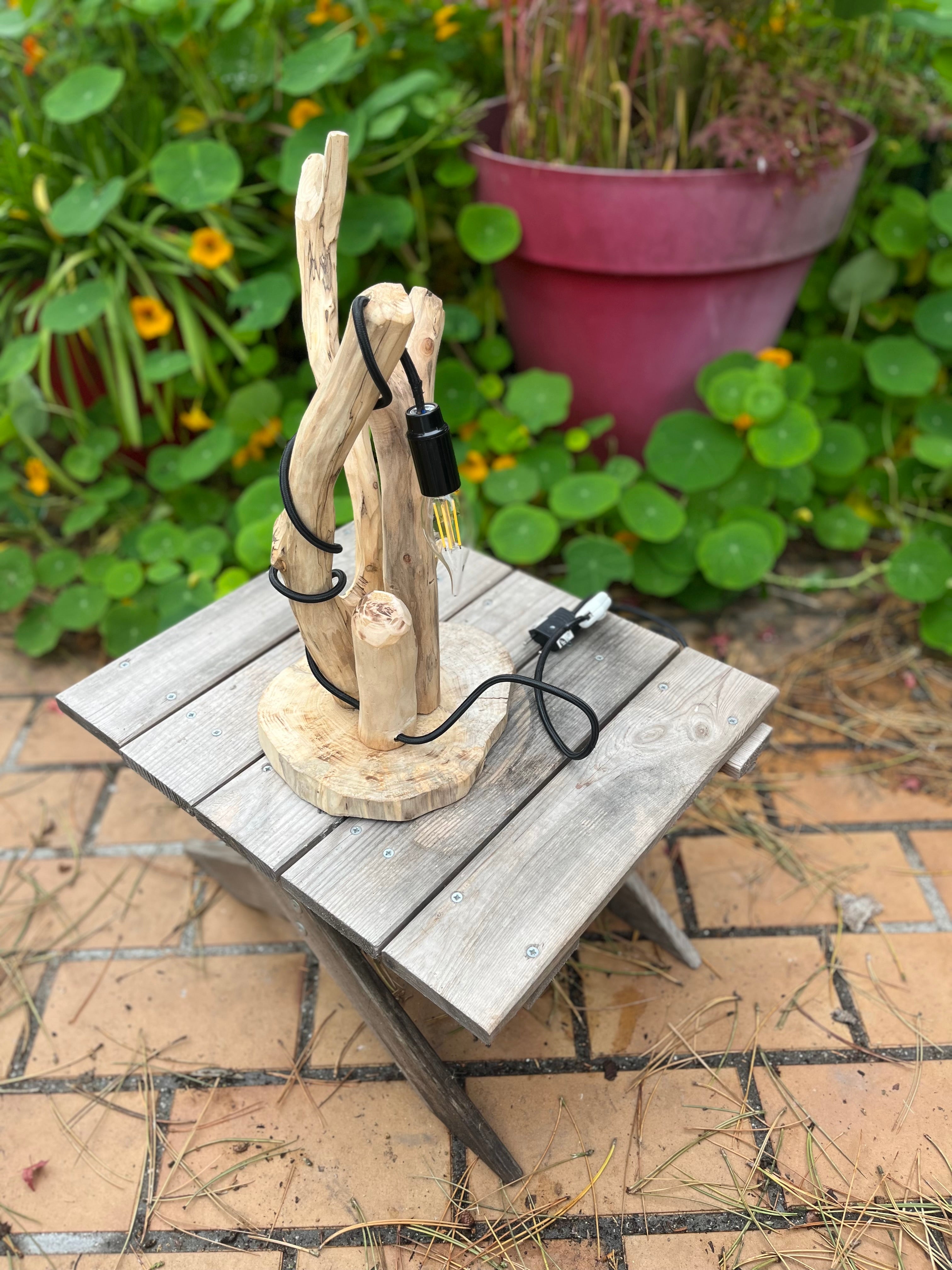 Lampe de chevet bois flotté – Veilleuse naturelle artisanale – Déco chambre bord de mer