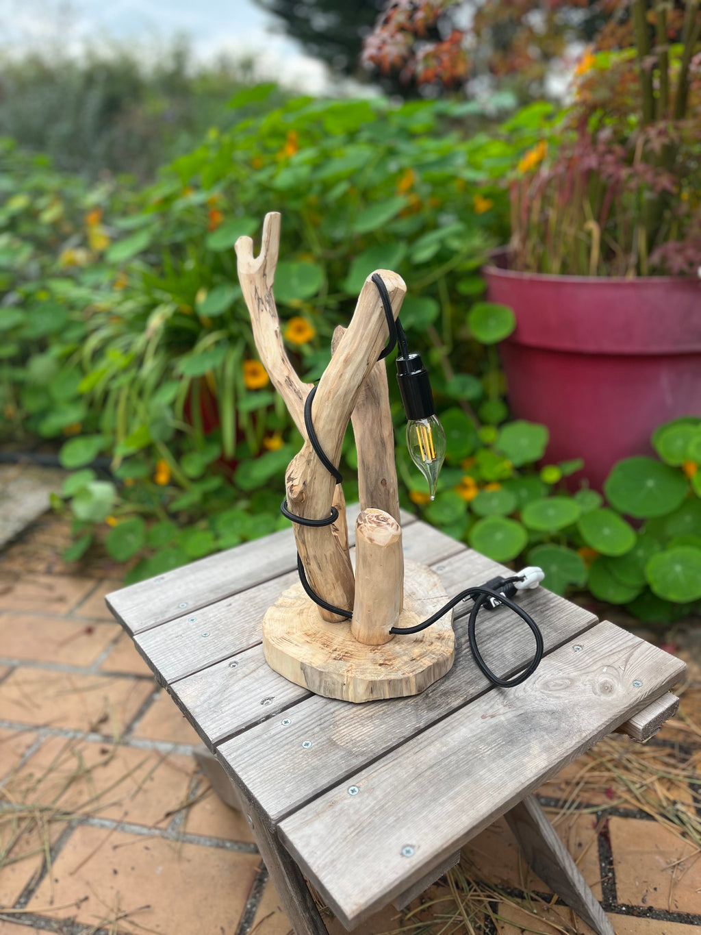 Lampe de chevet bois flotté – Veilleuse naturelle artisanale – Déco chambre bord de mer