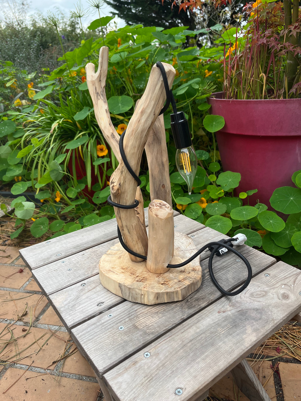 Lampe de chevet bois flotté – Veilleuse naturelle artisanale – Déco chambre bord de mer