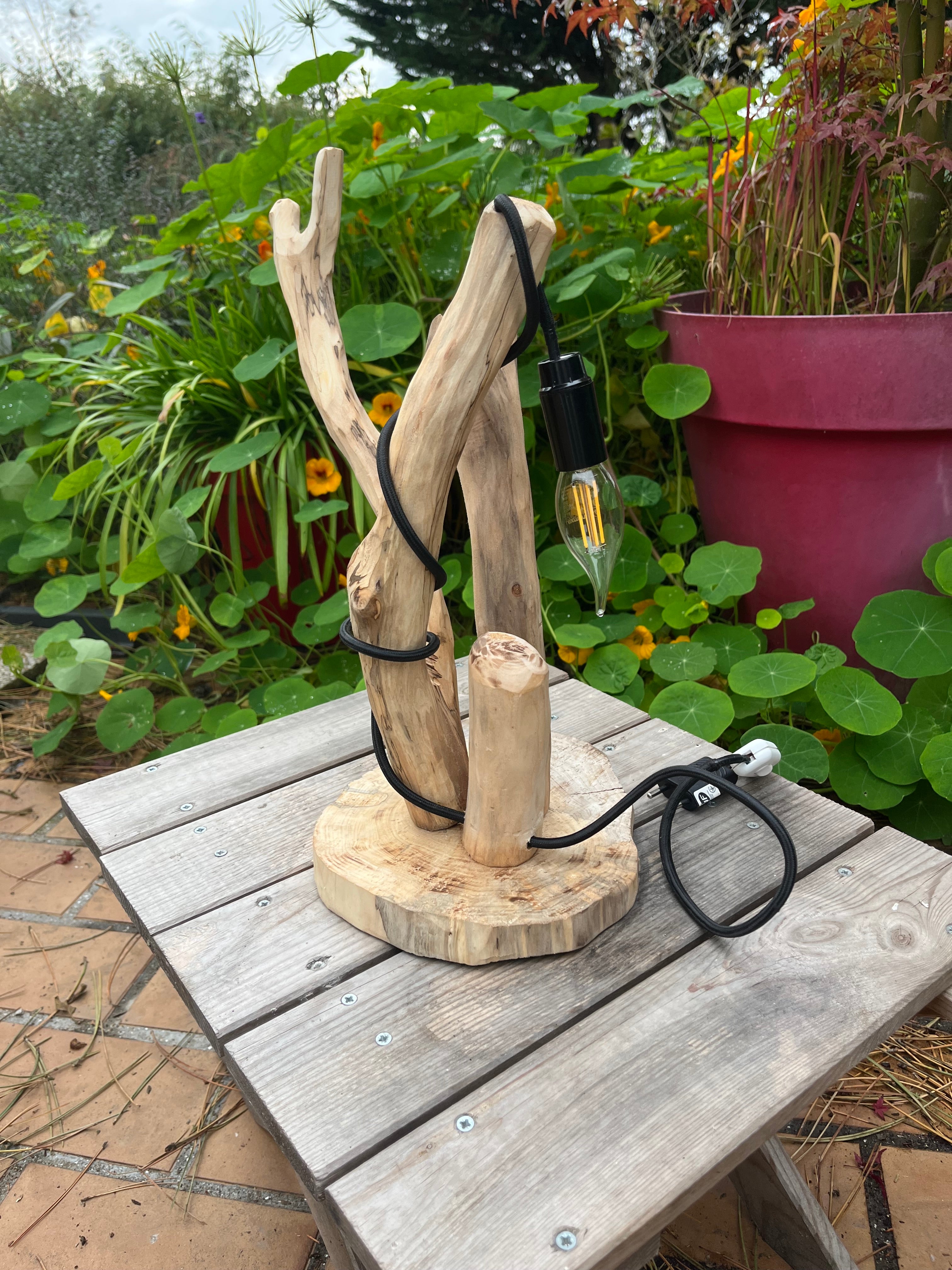 Lampe de chevet bois flotté – Veilleuse naturelle artisanale – Déco chambre bord de mer