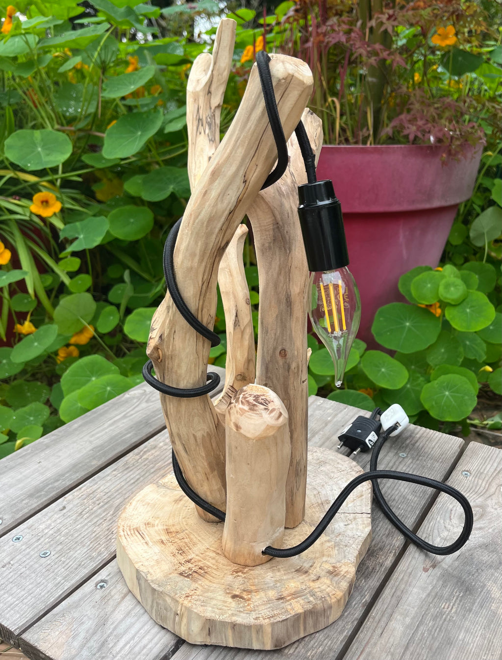 Lampe de chevet bois flotté – Veilleuse naturelle artisanale – Déco chambre bord de mer