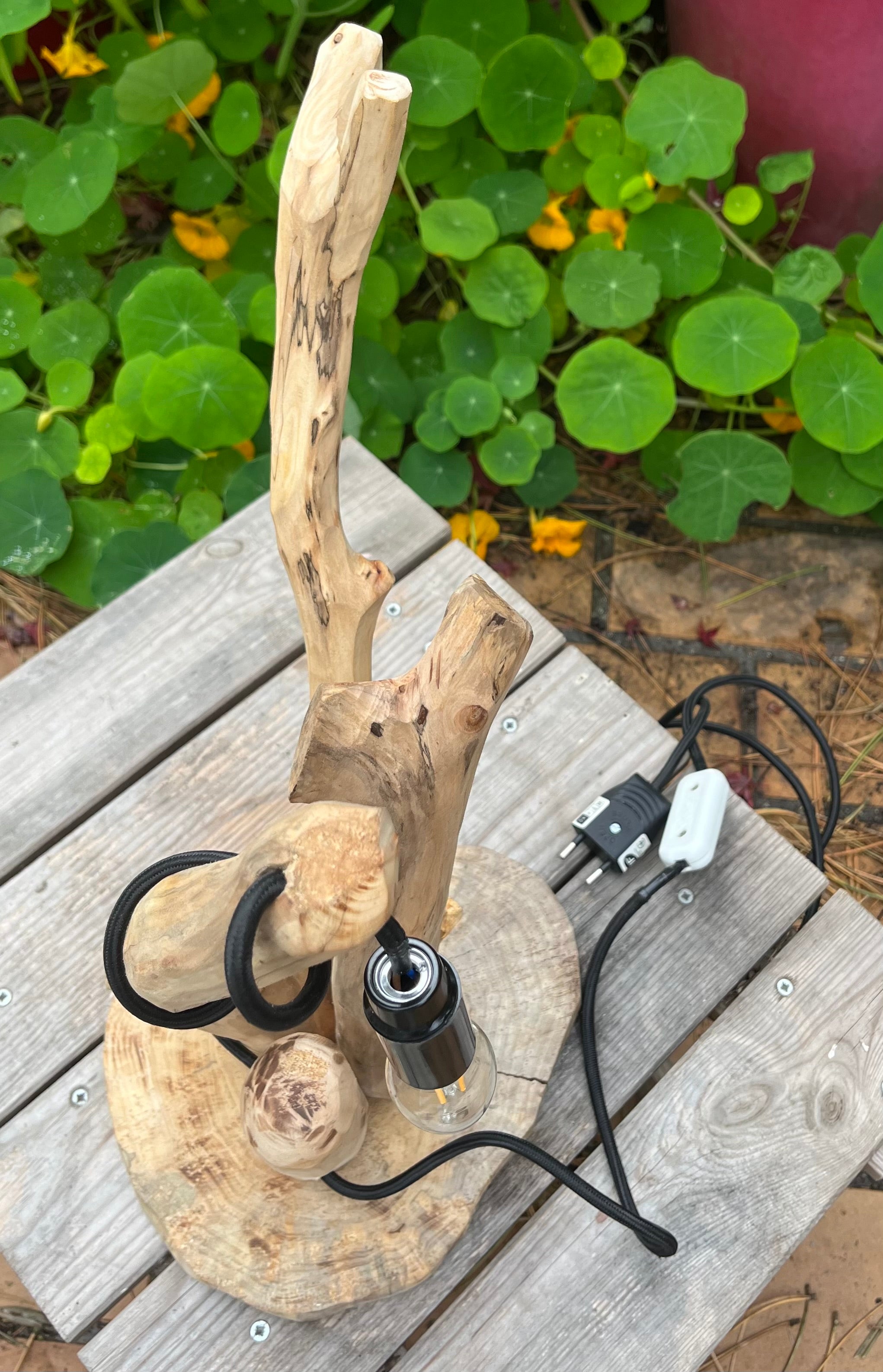 Lampe de chevet bois flotté – Veilleuse naturelle artisanale – Déco chambre bord de mer