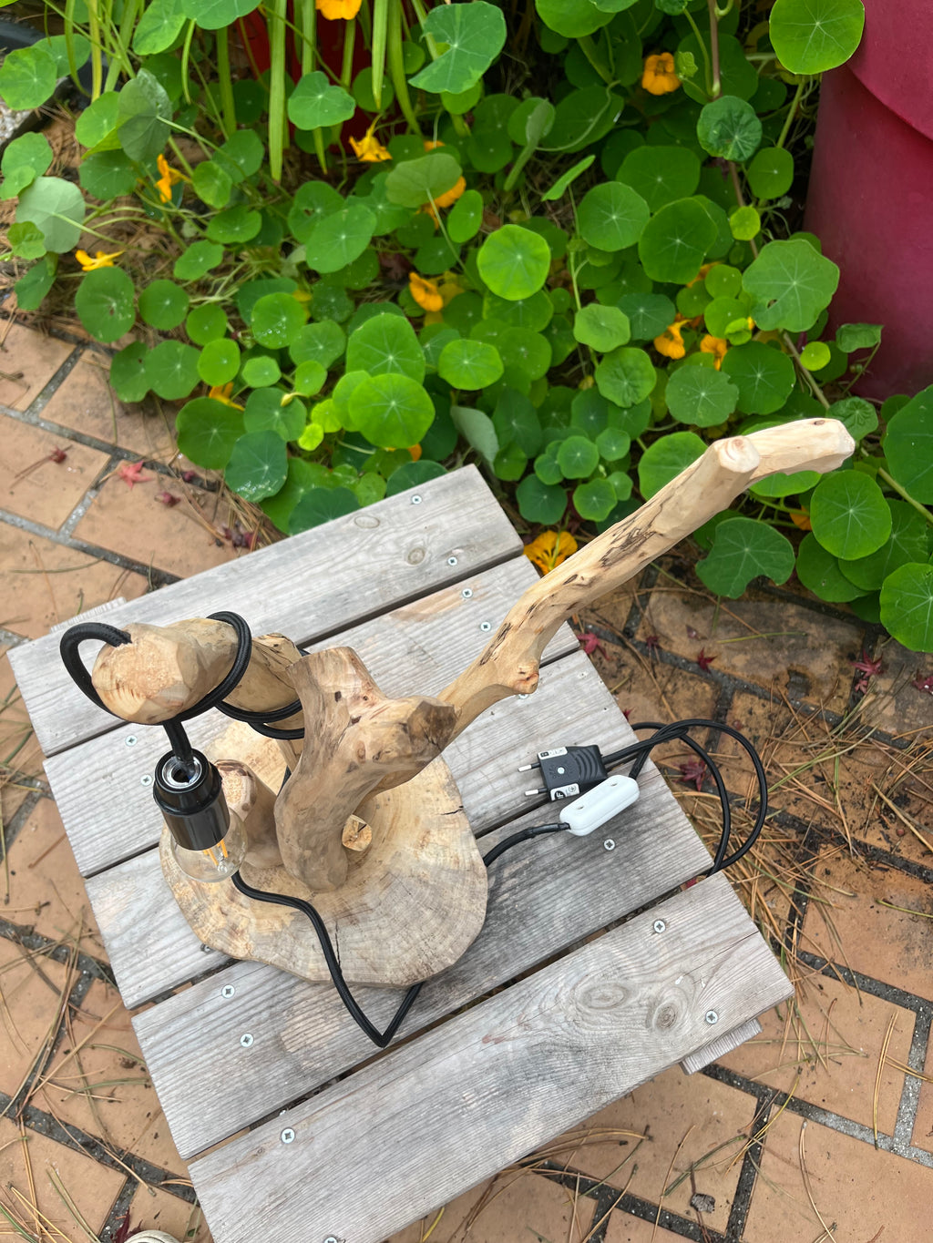 Lampe de chevet bois flotté – Veilleuse naturelle artisanale – Déco chambre bord de mer