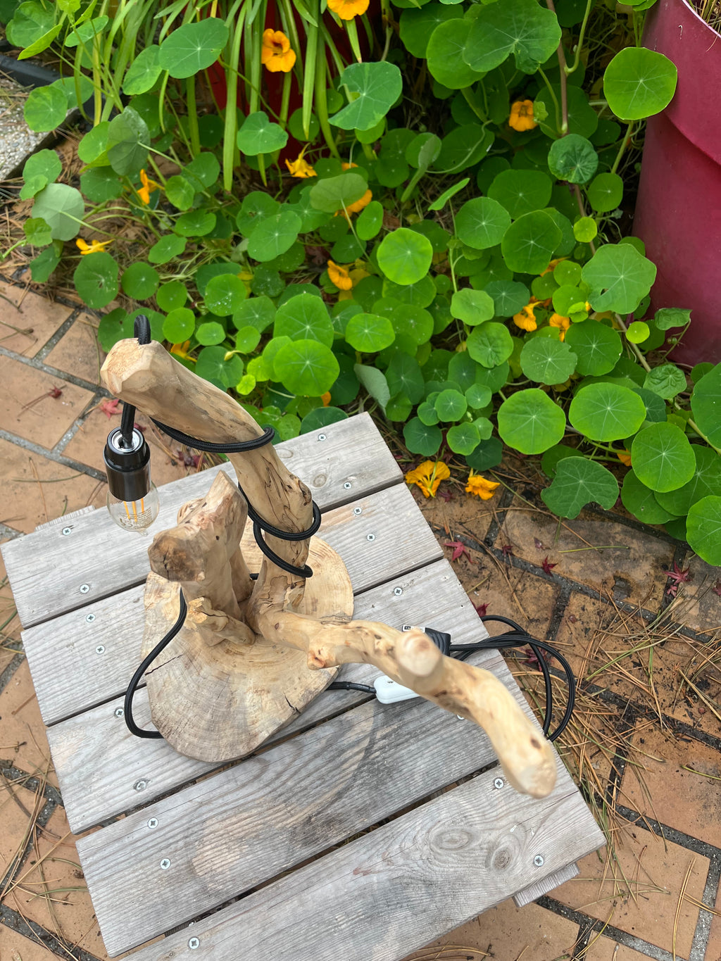 Lampe de chevet bois flotté – Veilleuse naturelle artisanale – Déco chambre bord de mer