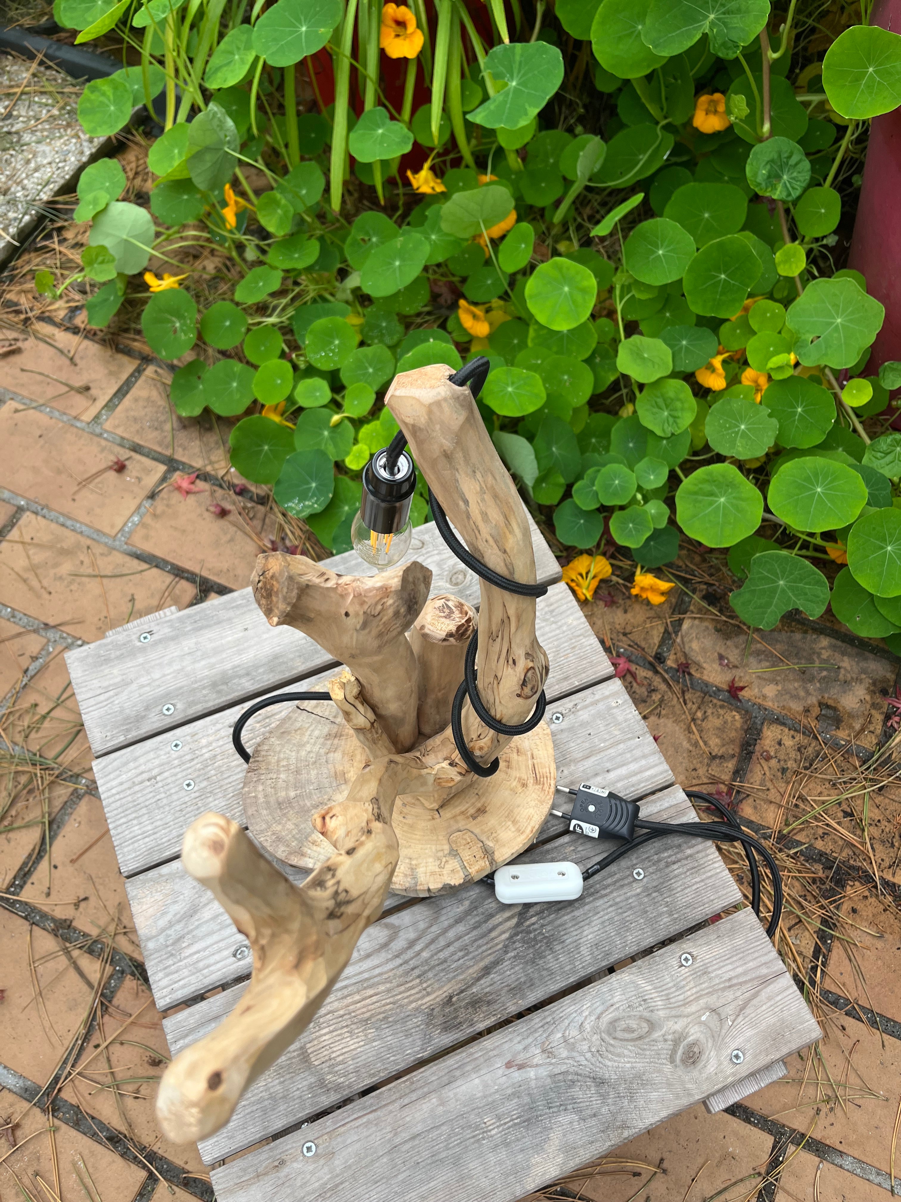 Lampe de chevet bois flotté – Veilleuse naturelle artisanale – Déco chambre bord de mer