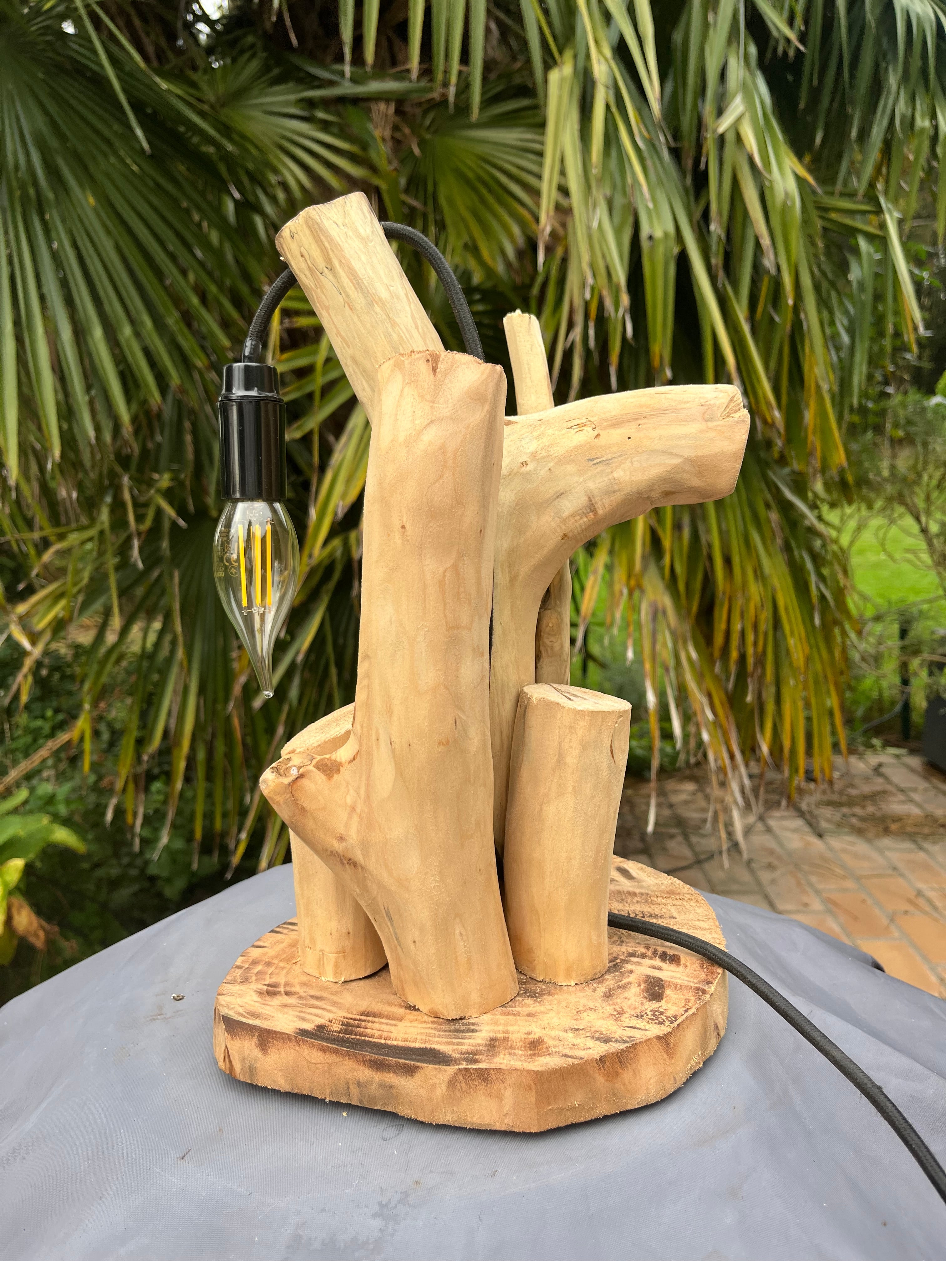 Lampe de chevet bois – Veilleuse naturelle artisanale – Déco chambre bord de mer