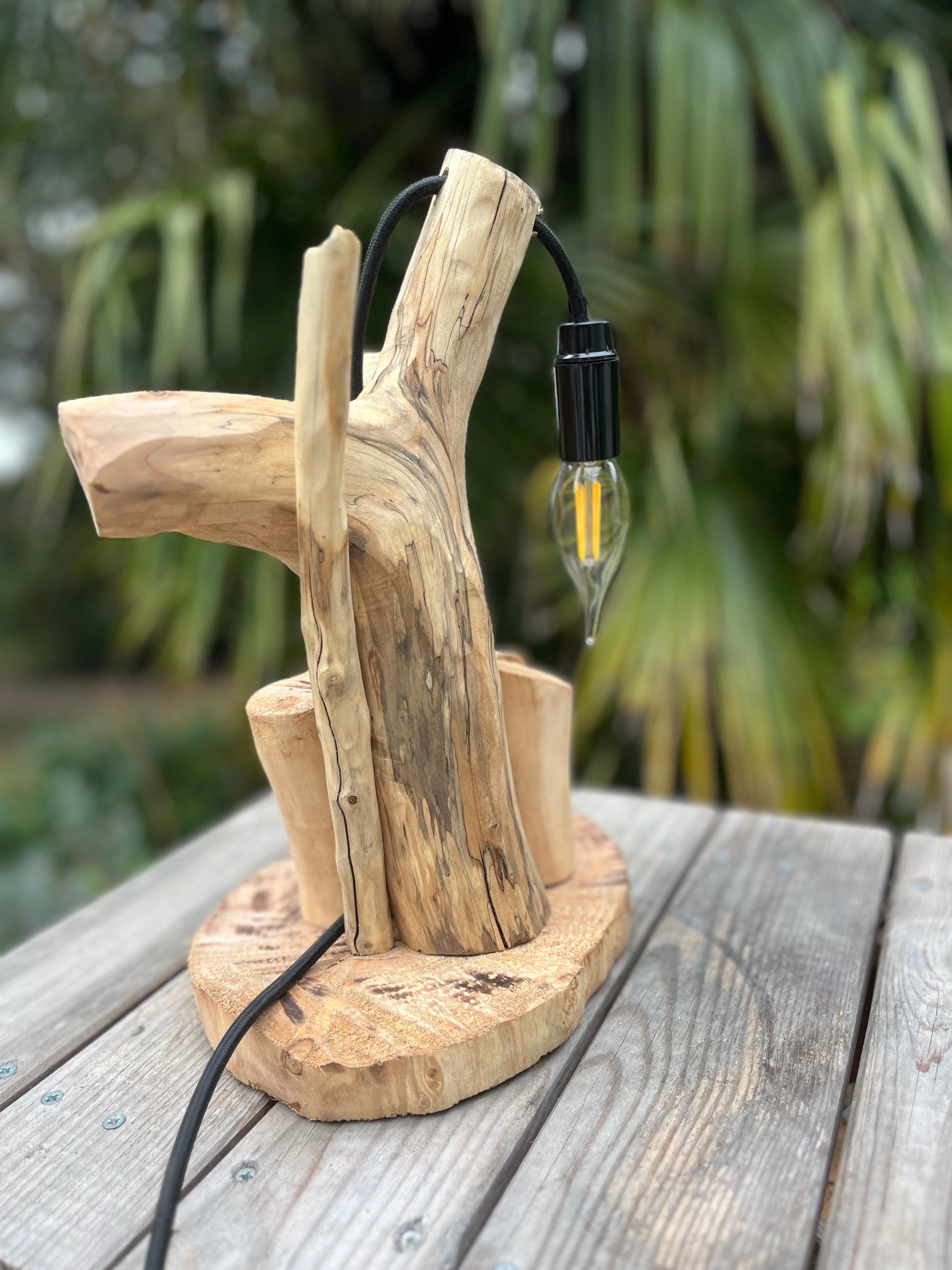 Lampe de chevet bois – Veilleuse naturelle artisanale – Déco chambre bord de mer