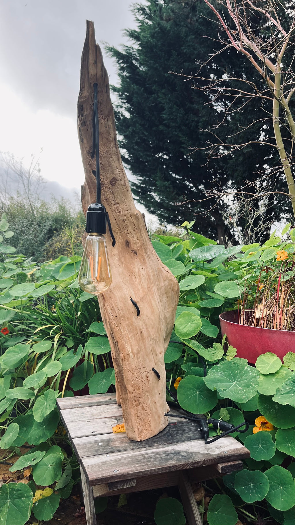 Lampe en bois – Sculpture lumineuse artisanale – Lampe à poser design unique fait main