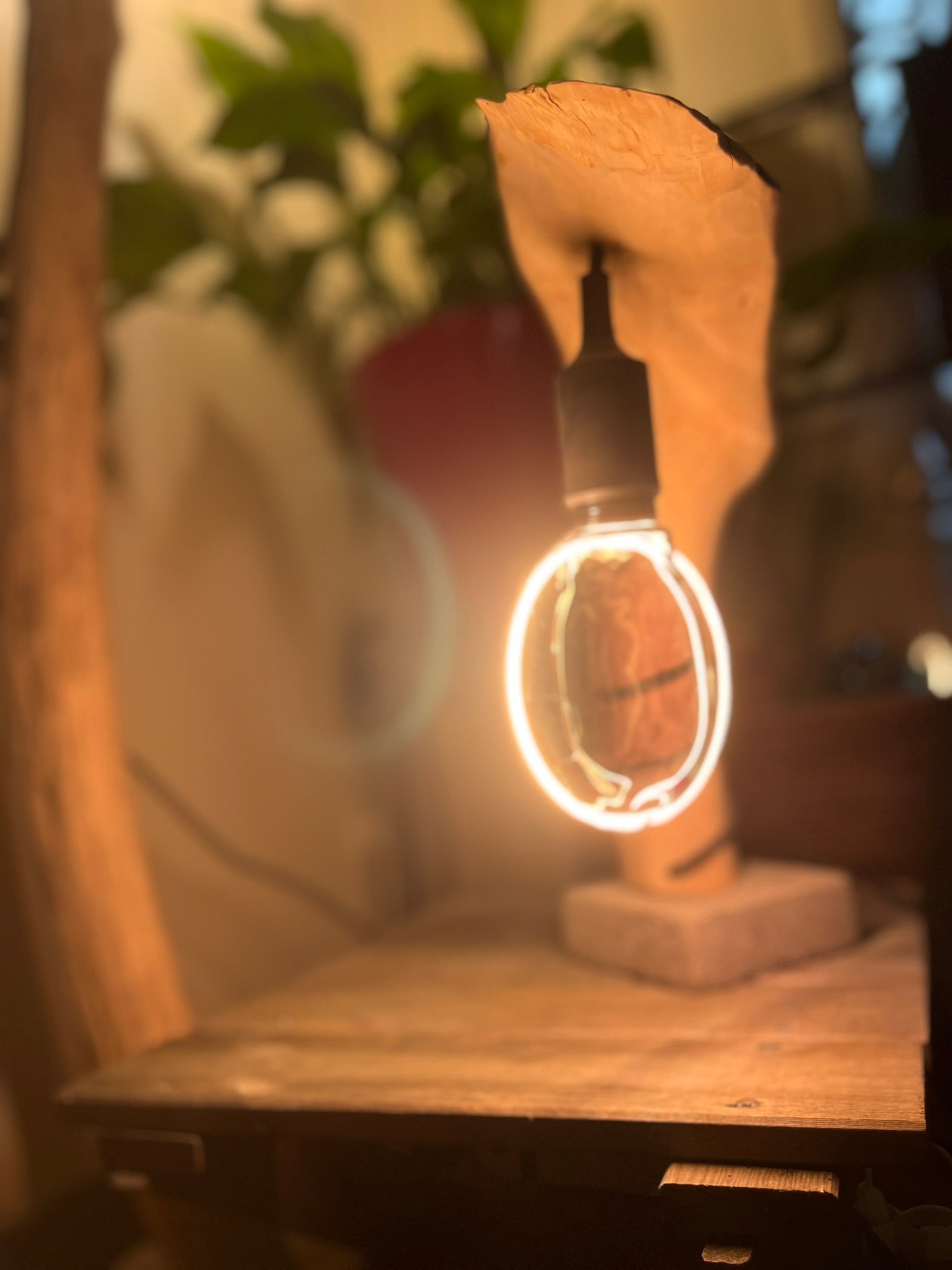 Lampe à poser artisanale en bois naturel – Luminaire design organique – Lampe décorative bohème, création unique