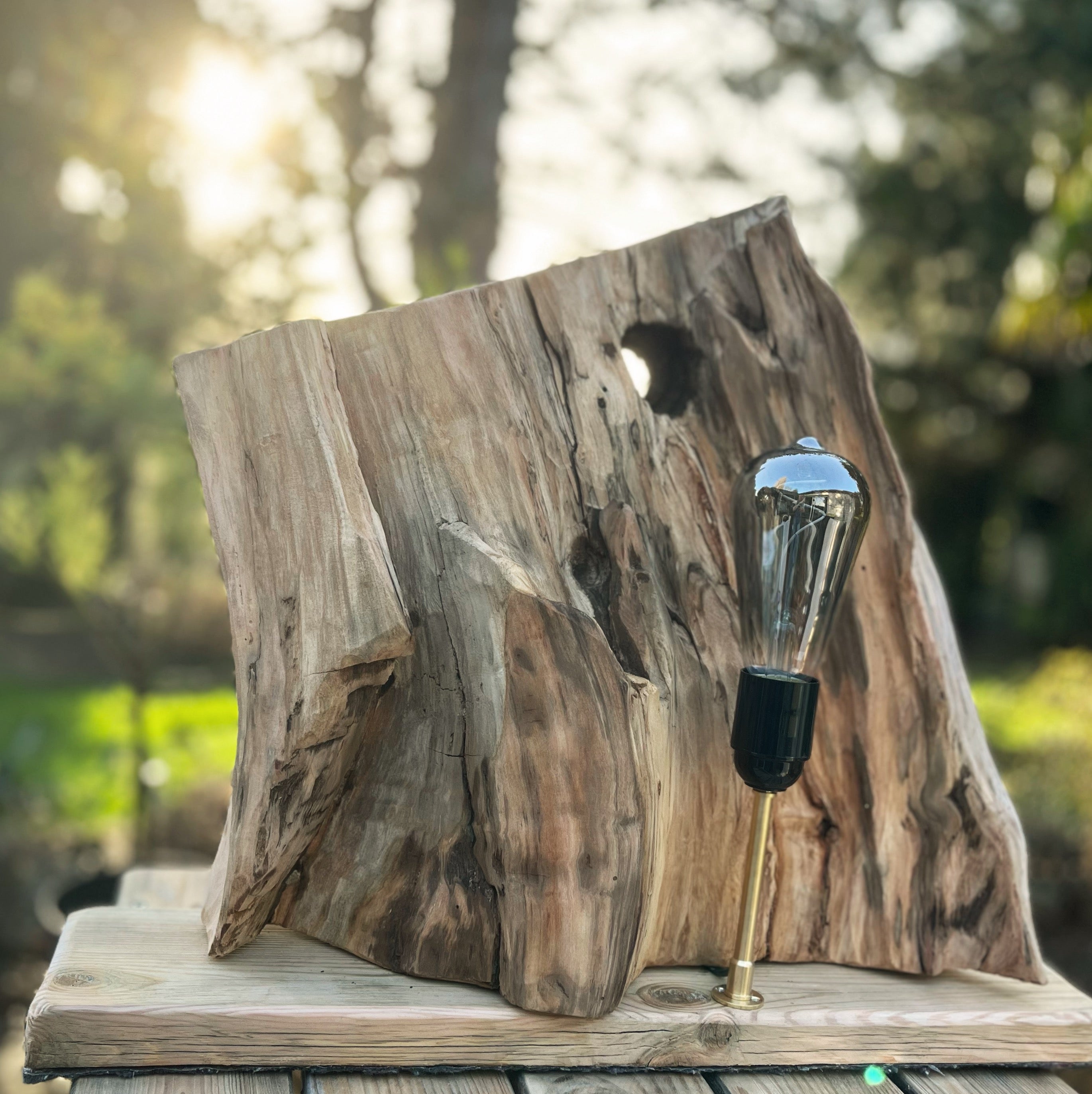 Lampe en bois massif – Luminaire design naturel fait main – Lampe à poser artisanale unique