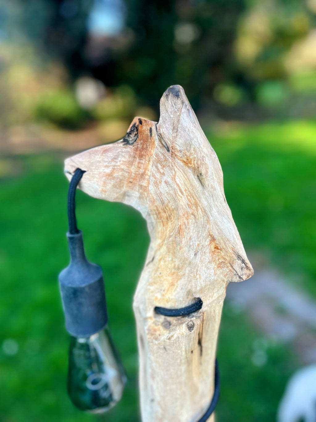 Lampe bois tête de louve artisanale – Lampe nature sauvage – Luminaire bois driftwood, pièce unique déco rustique