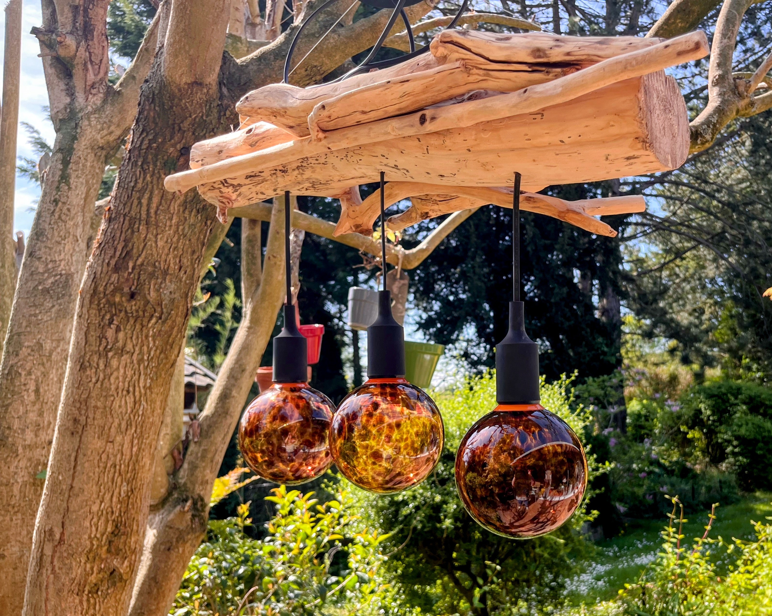 Suspension bois flotté 3 ampoules – Luminaire artisanal nature – Plafonnier rustique chic – Éclairage design bois massif
