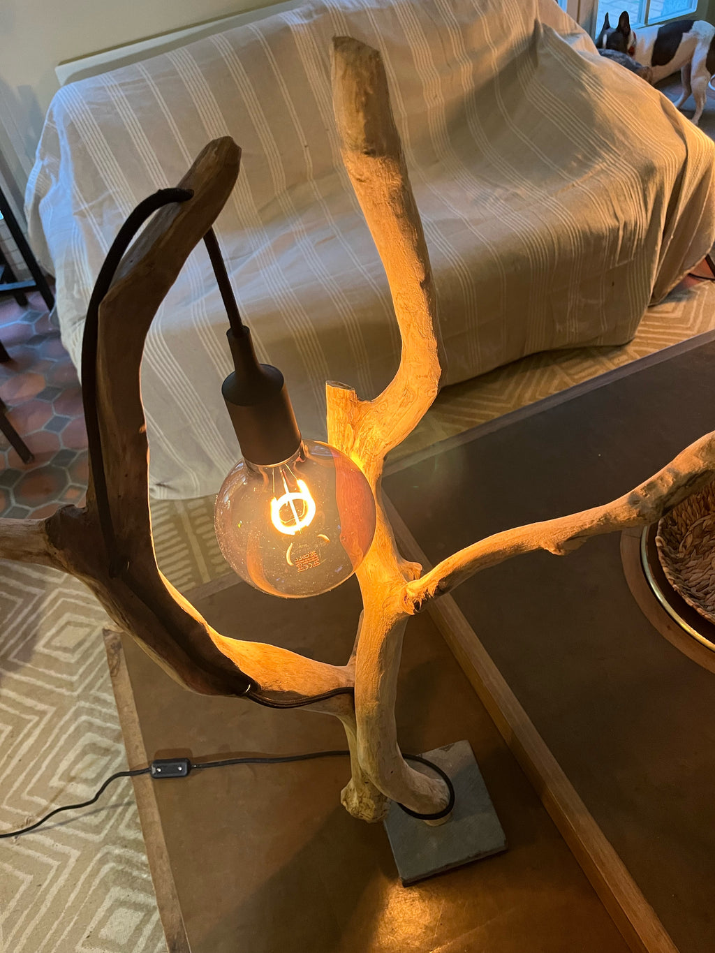 Lampe bois artisanale - Sculpture lumineuse - Décoration naturelle - Fait main France