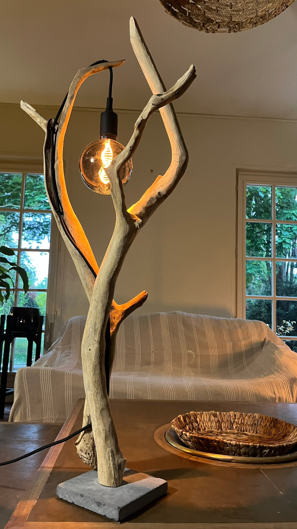 Lampe bois artisanale - Sculpture lumineuse - Décoration naturelle - Fait main France
