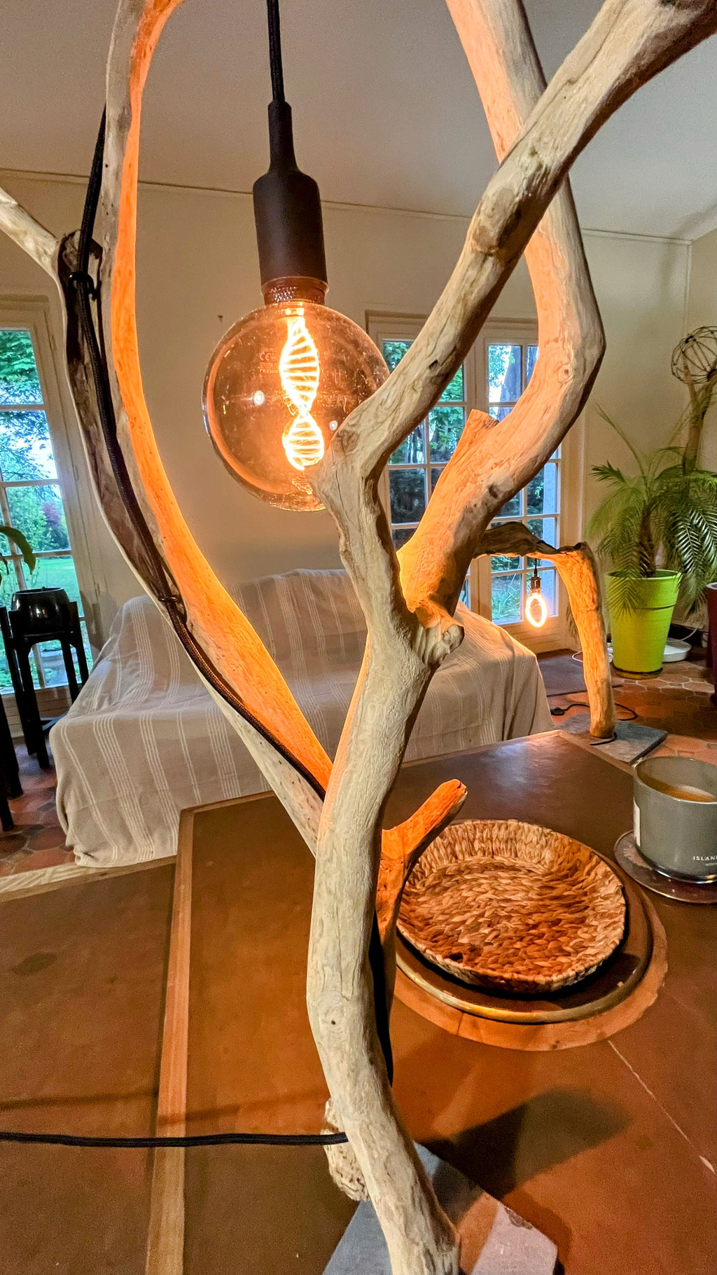Lampe bois artisanale - Sculpture lumineuse - Décoration naturelle - Fait main France